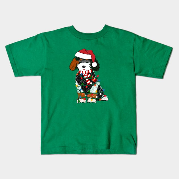 Bernedoodle Decorated With Christmas Lights Kids T-Shirt by EMR_Designs